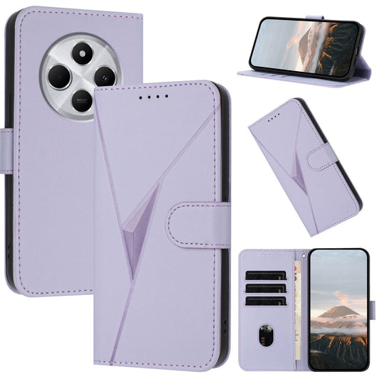 For Redmi 14C 4G Triangle Pattern Buckle Clasp Leather Phone Case(Light Purple)