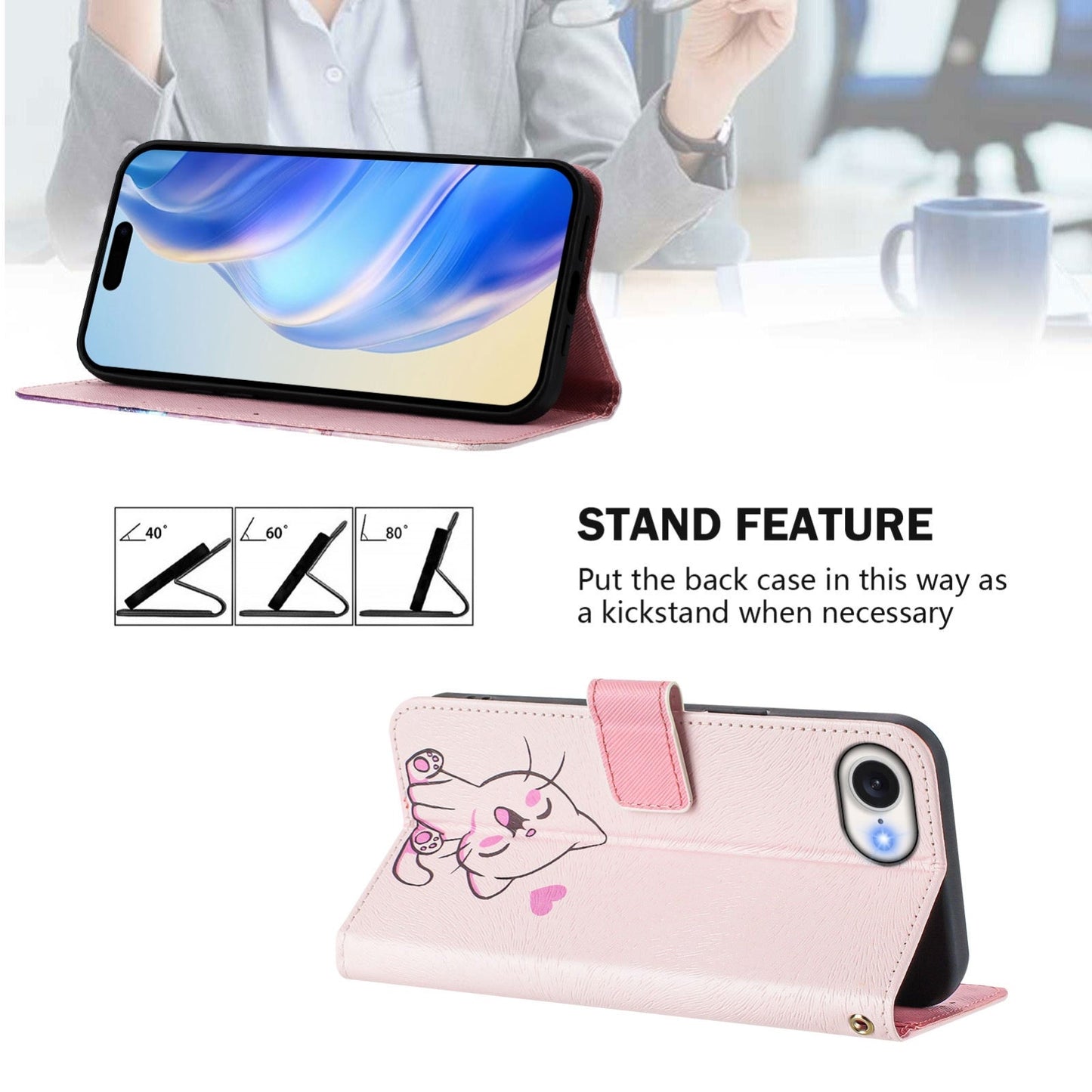 For iPhone 16e Art Colored Drawing Pattern Leather Phone Case(Cute cat)