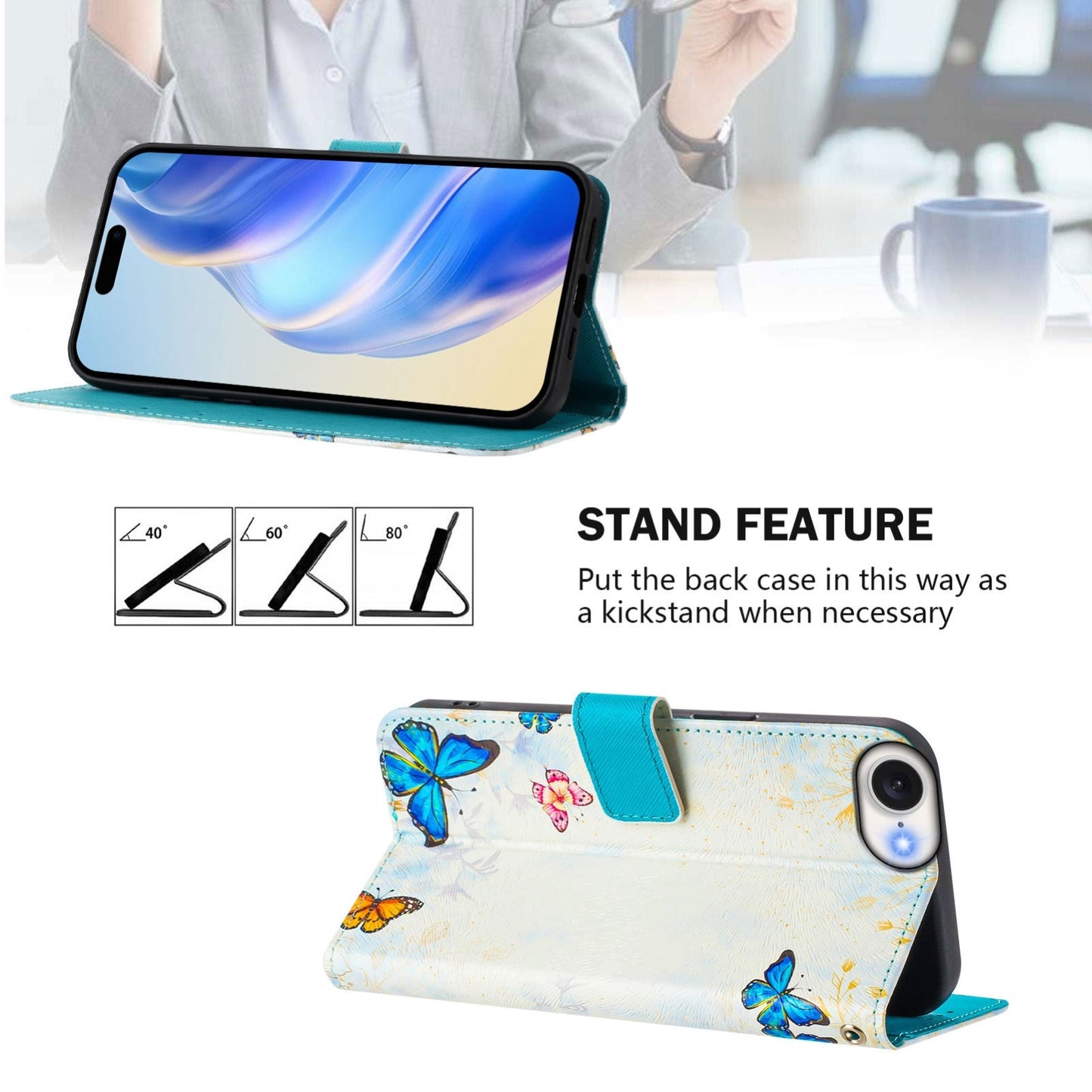 For iPhone 16e Art Colored Drawing Pattern Leather Phone Case(Butterfly house)