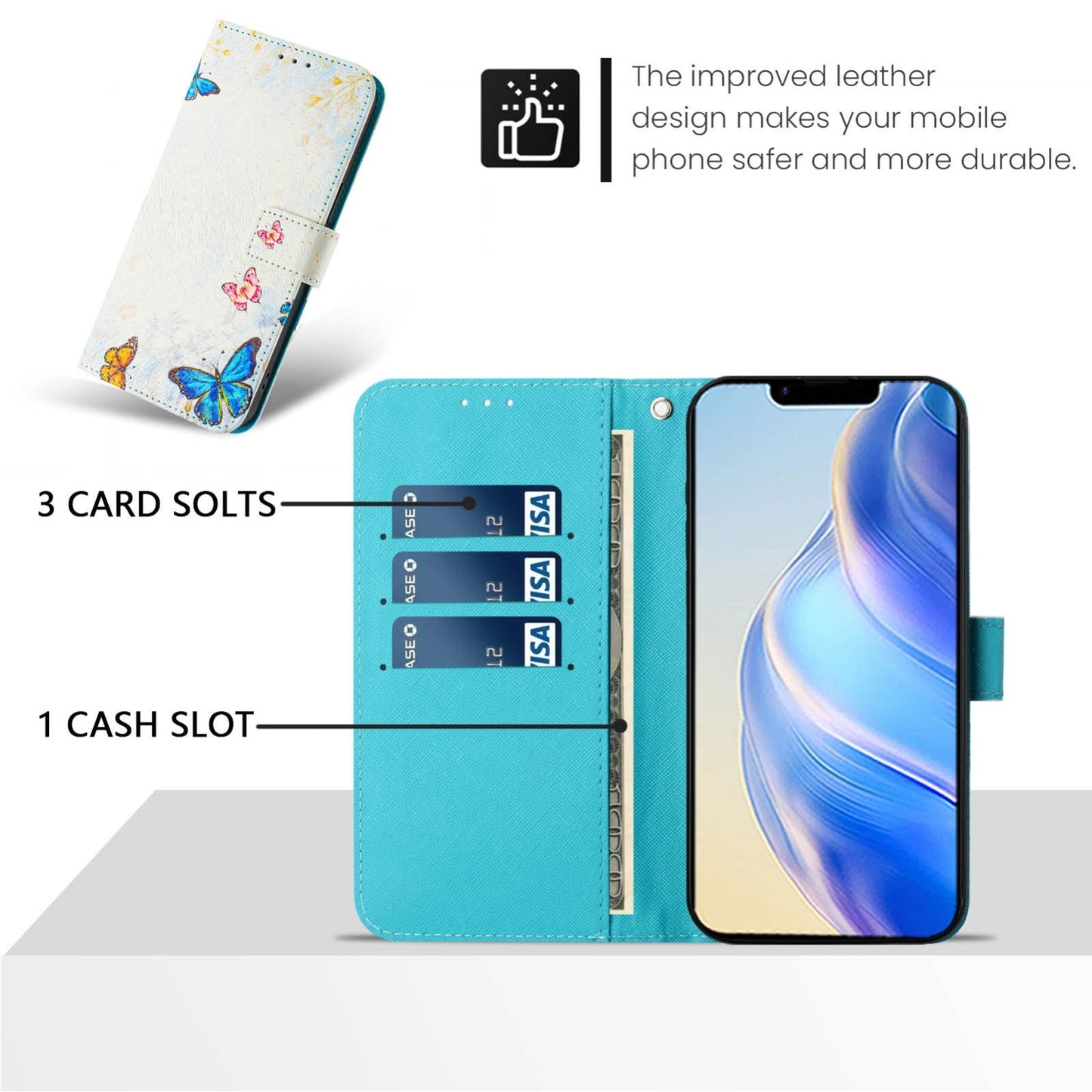 For iPhone 16e Art Colored Drawing Pattern Leather Phone Case(Butterfly house)