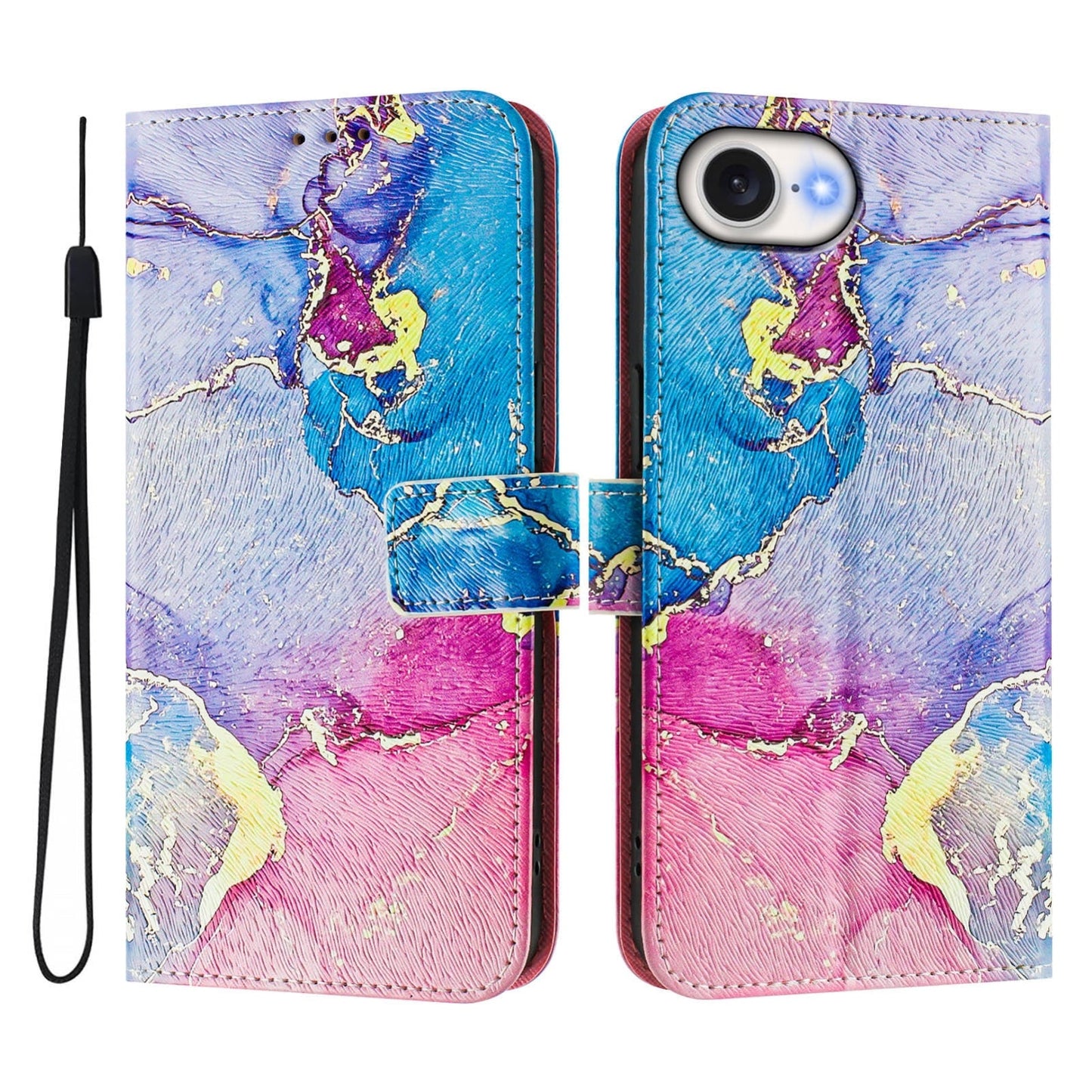 For iPhone 16e Art Colored Drawing Pattern Leather Phone Case(Colorful marble)