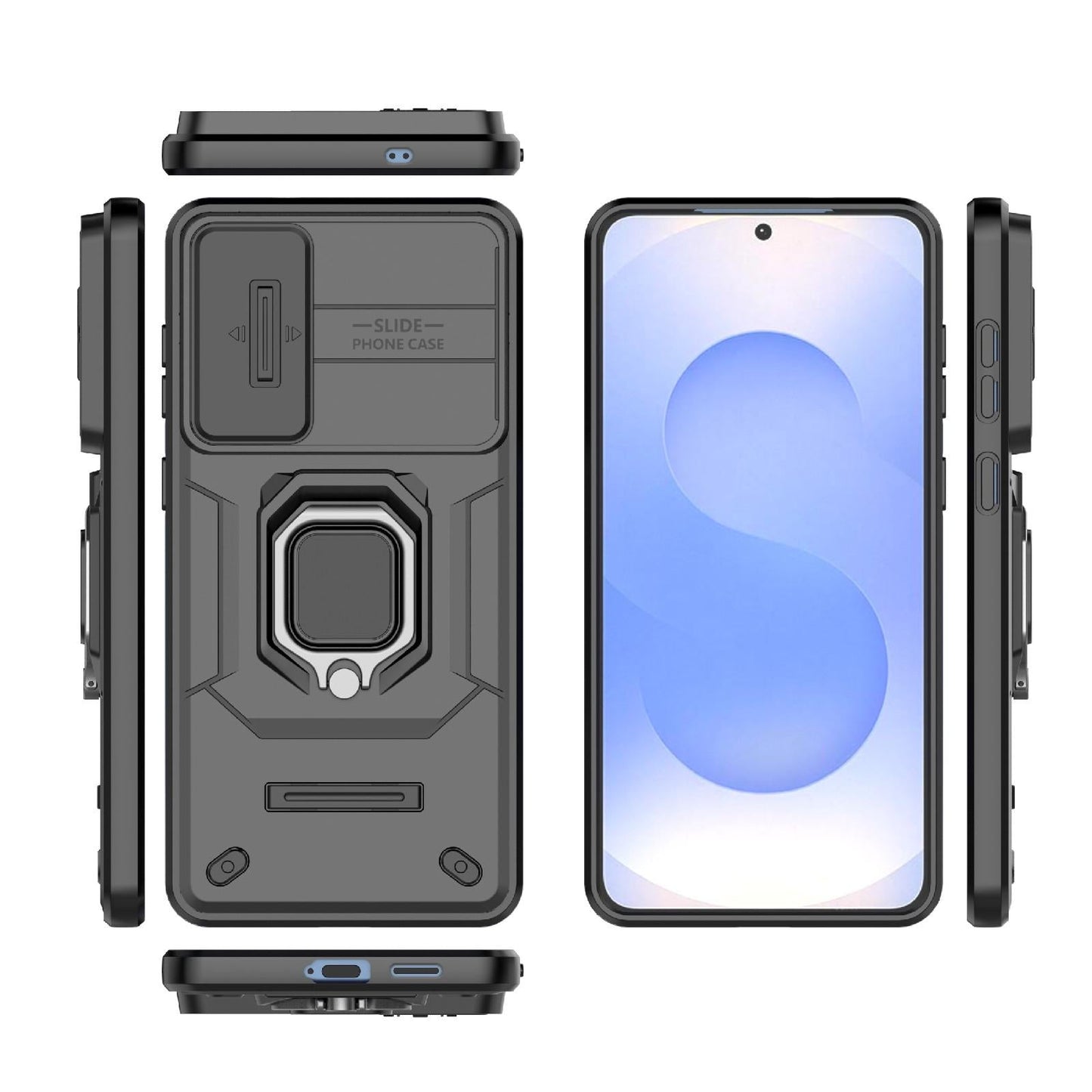 For Samsung Galaxy S25 Edge 5G Sliding Camshield TPU + PC Shockproof Phone Case with Holder(Black)