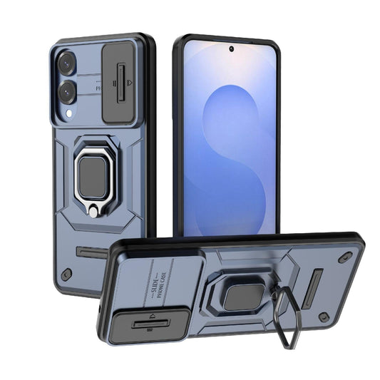 For Samsung Galaxy S25 Edge 5G Sliding Camshield TPU + PC Shockproof Phone Case with Holder(Blue)