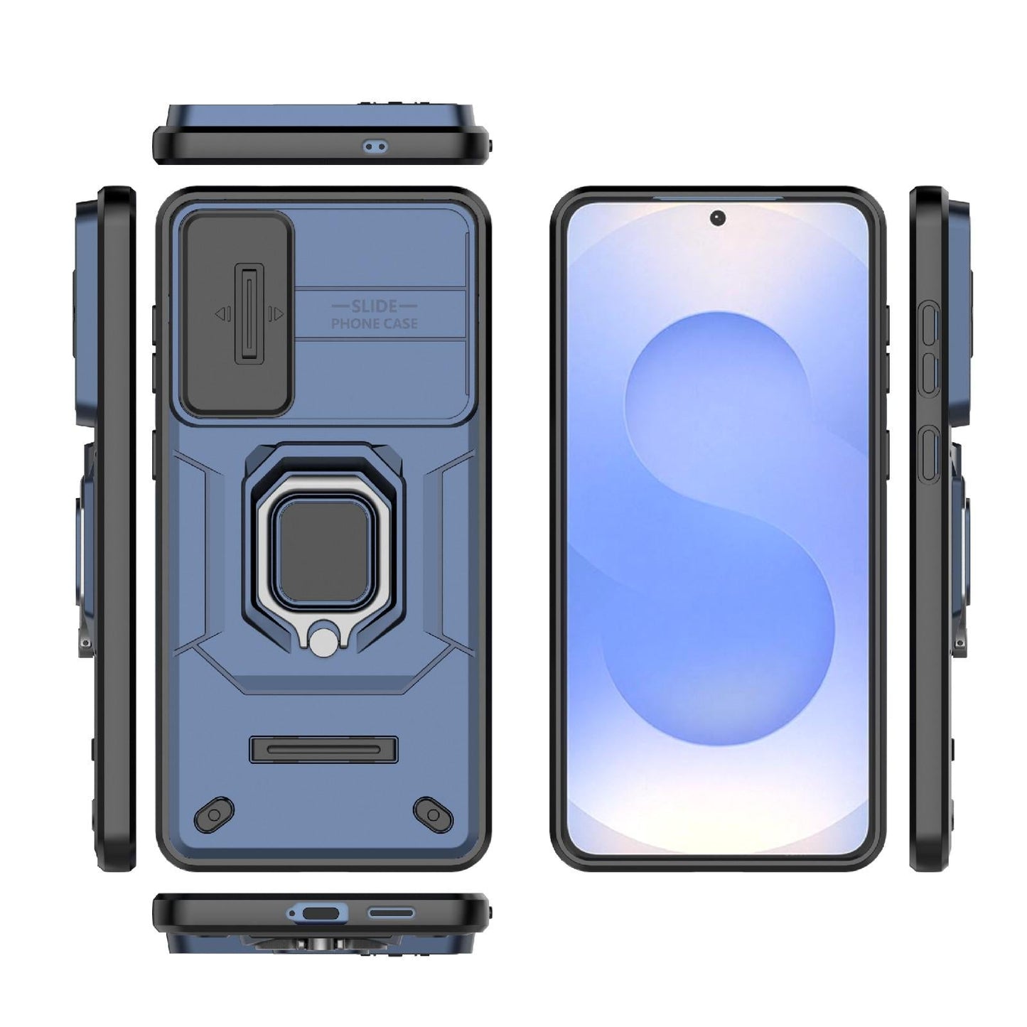 For Samsung Galaxy S25 Edge 5G Sliding Camshield TPU + PC Shockproof Phone Case with Holder(Blue)