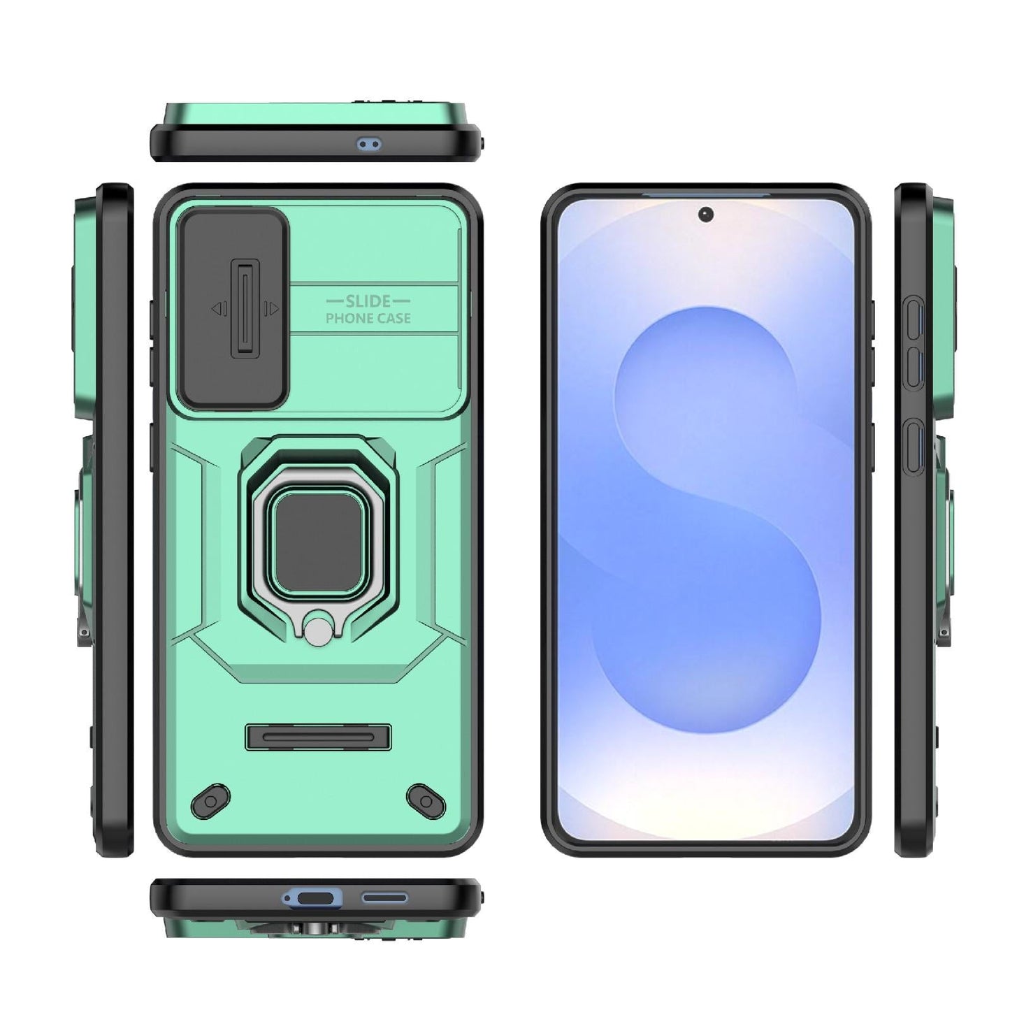 For Samsung Galaxy S25 Edge 5G Sliding Camshield TPU + PC Shockproof Phone Case with Holder(Green)