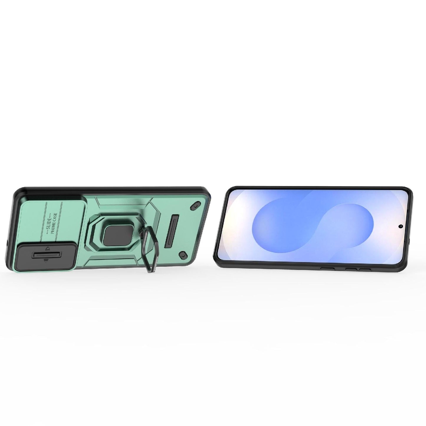 For Samsung Galaxy S25 Edge 5G Sliding Camshield TPU + PC Shockproof Phone Case with Holder(Green)