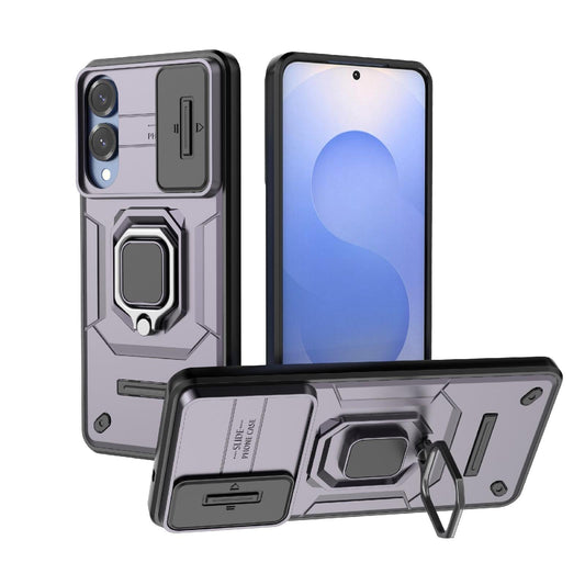 For Samsung Galaxy S25 Edge 5G Sliding Camshield TPU + PC Shockproof Phone Case with Holder(Purple)