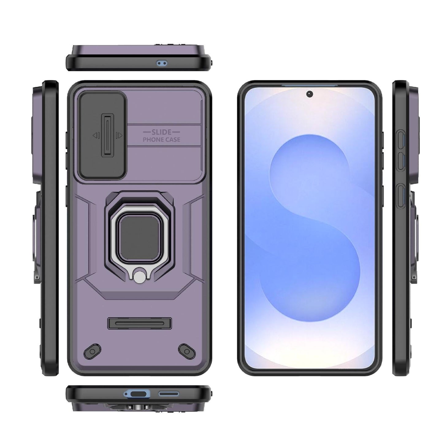 For Samsung Galaxy S25 Edge 5G Sliding Camshield TPU + PC Shockproof Phone Case with Holder(Purple)