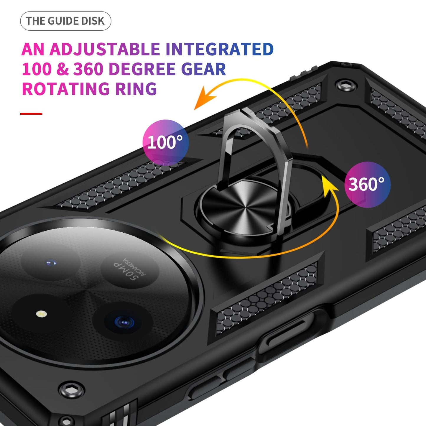 For Redmi 14C 4G Shockproof TPU + PC Phone Case with Holder(Black)