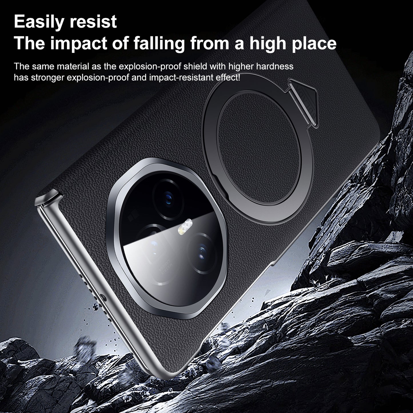 For Honor Magic V3 SULADA Top Grain Leather MagSafe Magnetic Holder Phone Case(Black)