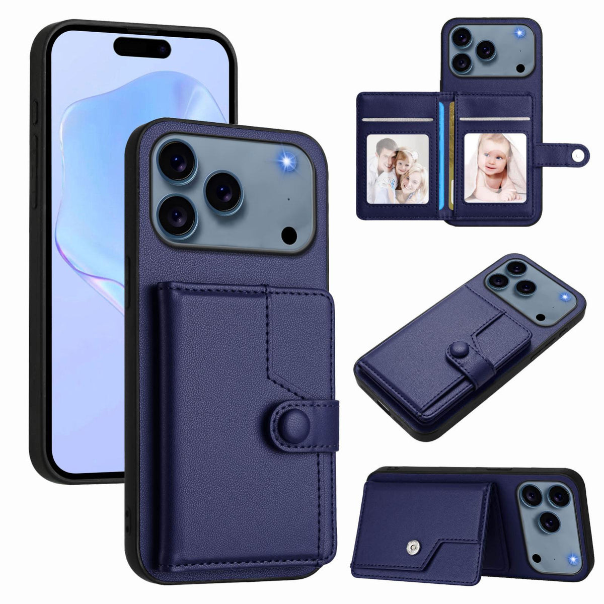 Compatible with iPhone 18 Pro Max & 17 Pro Max Button Card Bag RFID Anti-theft Phone Case - Blue