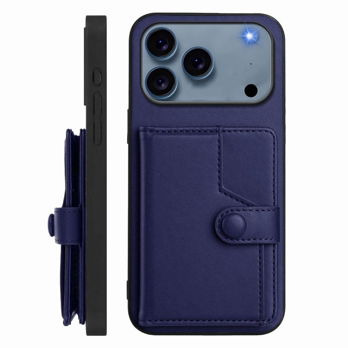 Compatible with iPhone 18 Pro Max & 17 Pro Max Button Card Bag RFID Anti-theft Phone Case - Blue