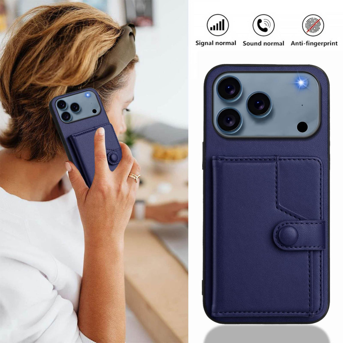 Compatible with iPhone 18 Pro Max & 17 Pro Max Button Card Bag RFID Anti-theft Phone Case - Blue