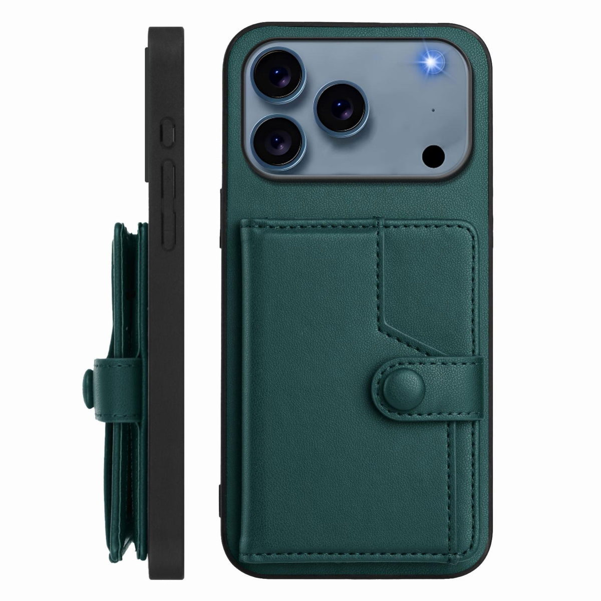 Compatible with iPhone 18 Pro Max & 17 Pro Max Button Card Bag RFID Anti-theft Phone Case - Green