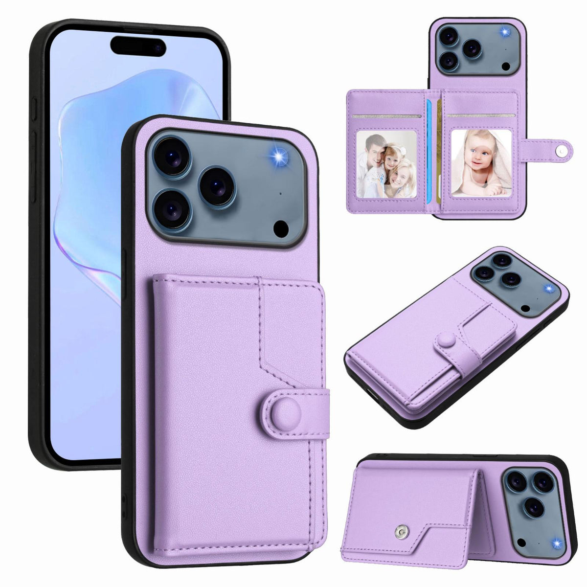 Compatible with iPhone 18 Pro Max & 17 Pro Max Button Card Bag RFID Anti-theft Phone Case - Purple