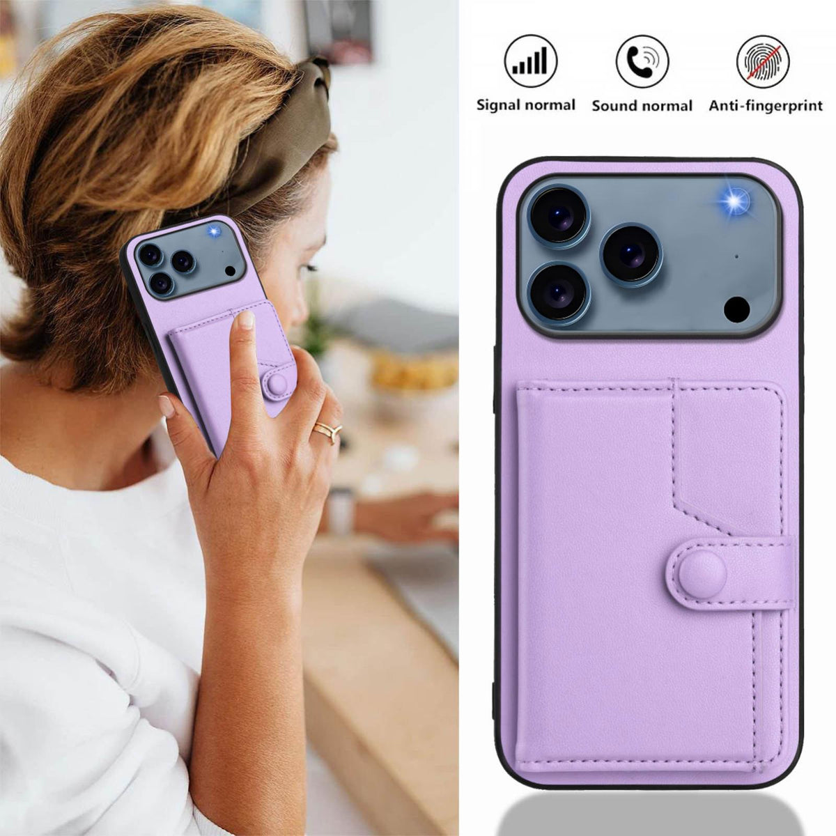 Compatible with iPhone 18 Pro Max & 17 Pro Max Button Card Bag RFID Anti-theft Phone Case - Purple
