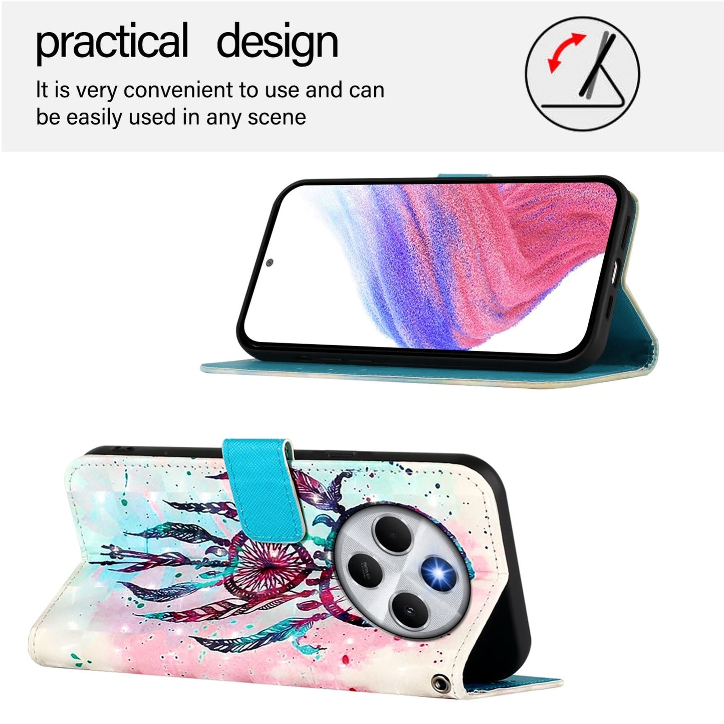 For Redmi 14C 4G 3D Painting Horizontal Flip Leather Phone Case(Color Drop Wind Chimes)