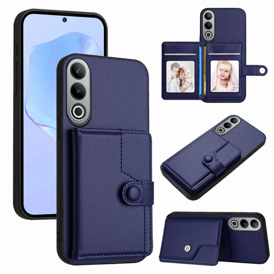 For OPPO K12 5G Button Card Bag RFID Anti-theft Phone Case(Blue)