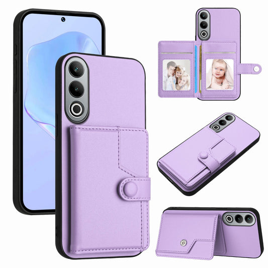 For OPPO K12 5G Button Card Bag RFID Anti-theft Phone Case(Purple)