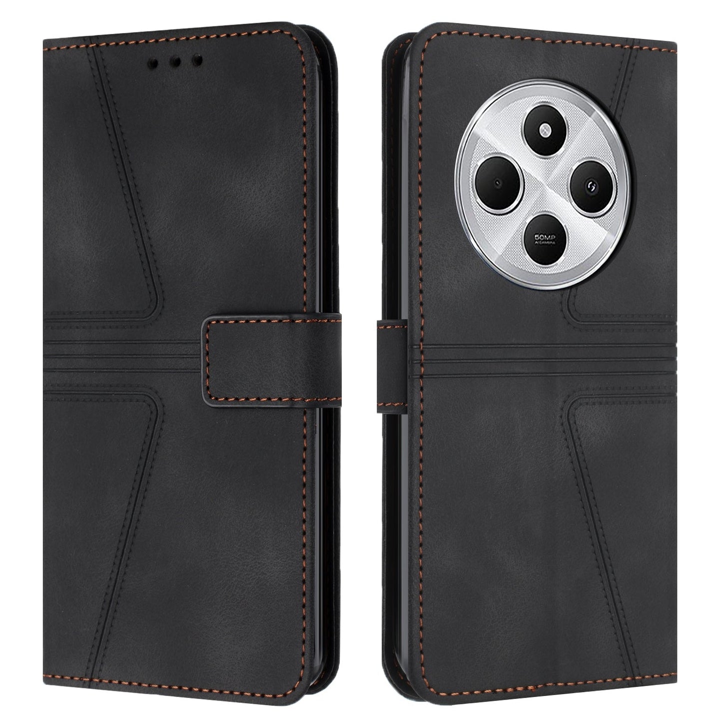 For Redmi 14C 4G Triangle Solid Color Leather Phone Case(Black)