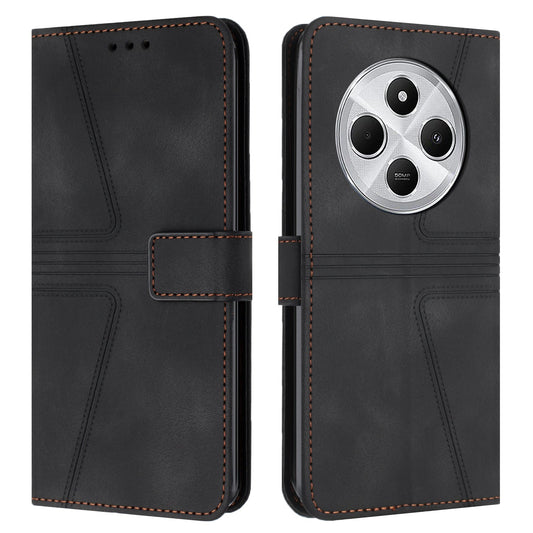 For Redmi 14C 4G Triangle Solid Color Leather Phone Case(Black)