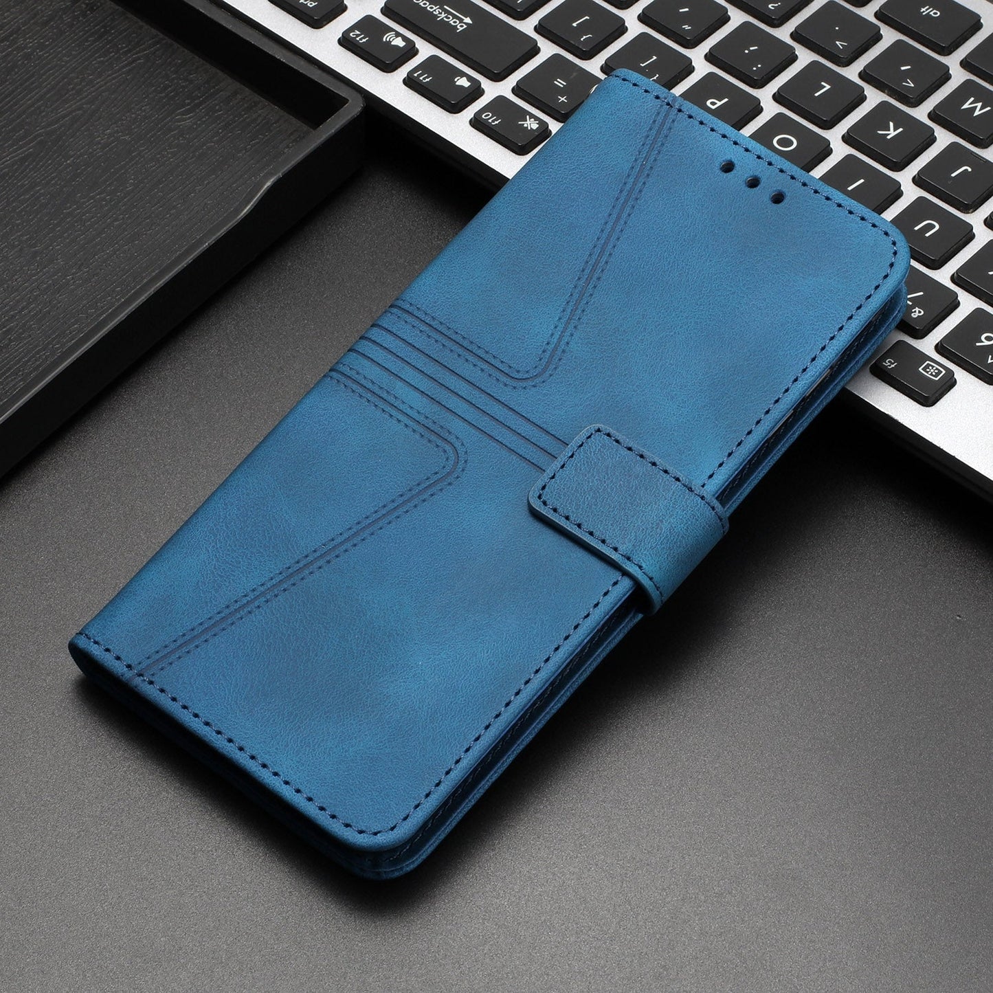 For Redmi 14C 4G Triangle Solid Color Leather Phone Case(Blue)