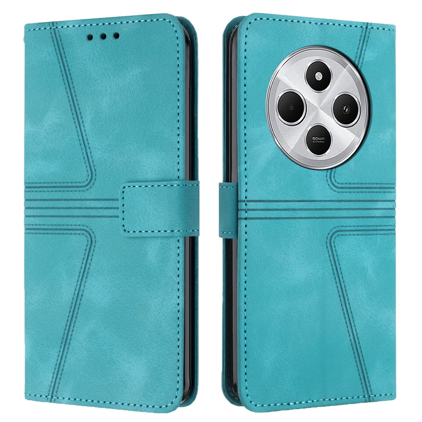 For Redmi 14C 4G Triangle Solid Color Leather Phone Case(Green)