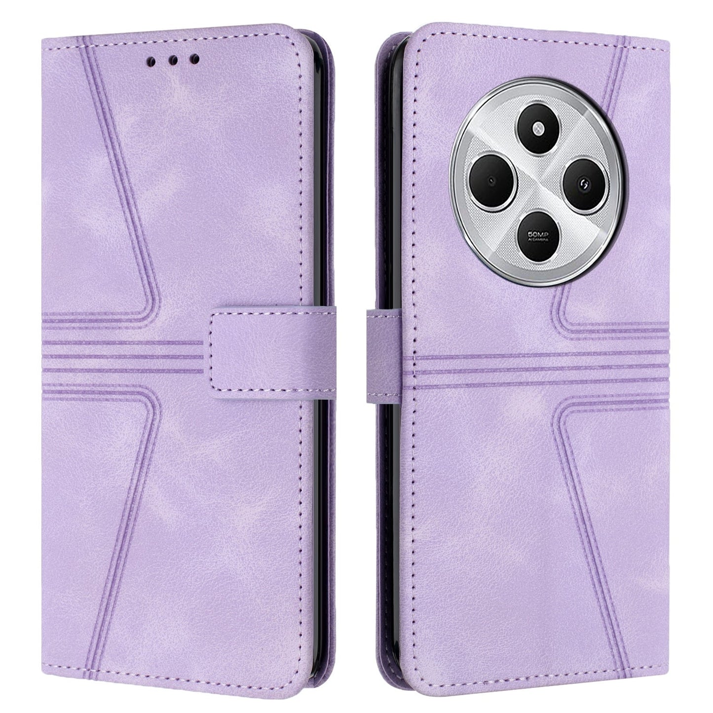 For Redmi 14C 4G Triangle Solid Color Leather Phone Case(Purple)