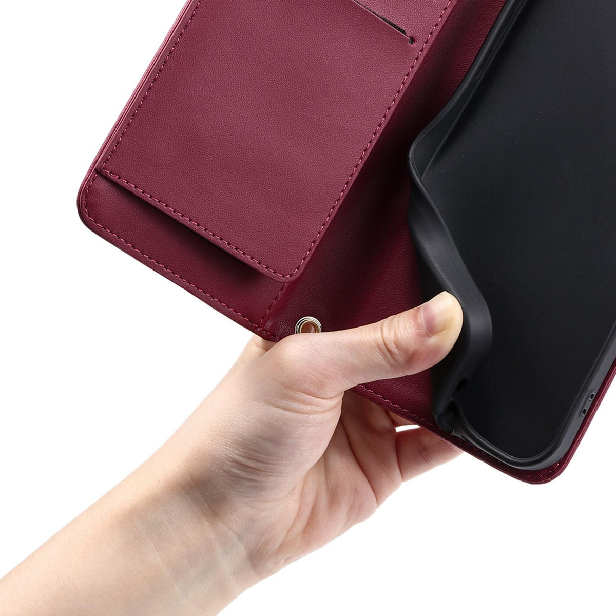 Compatible with iPhone 18 Pro Max Ring Buckle Rhombic Leather Phone Case - Red