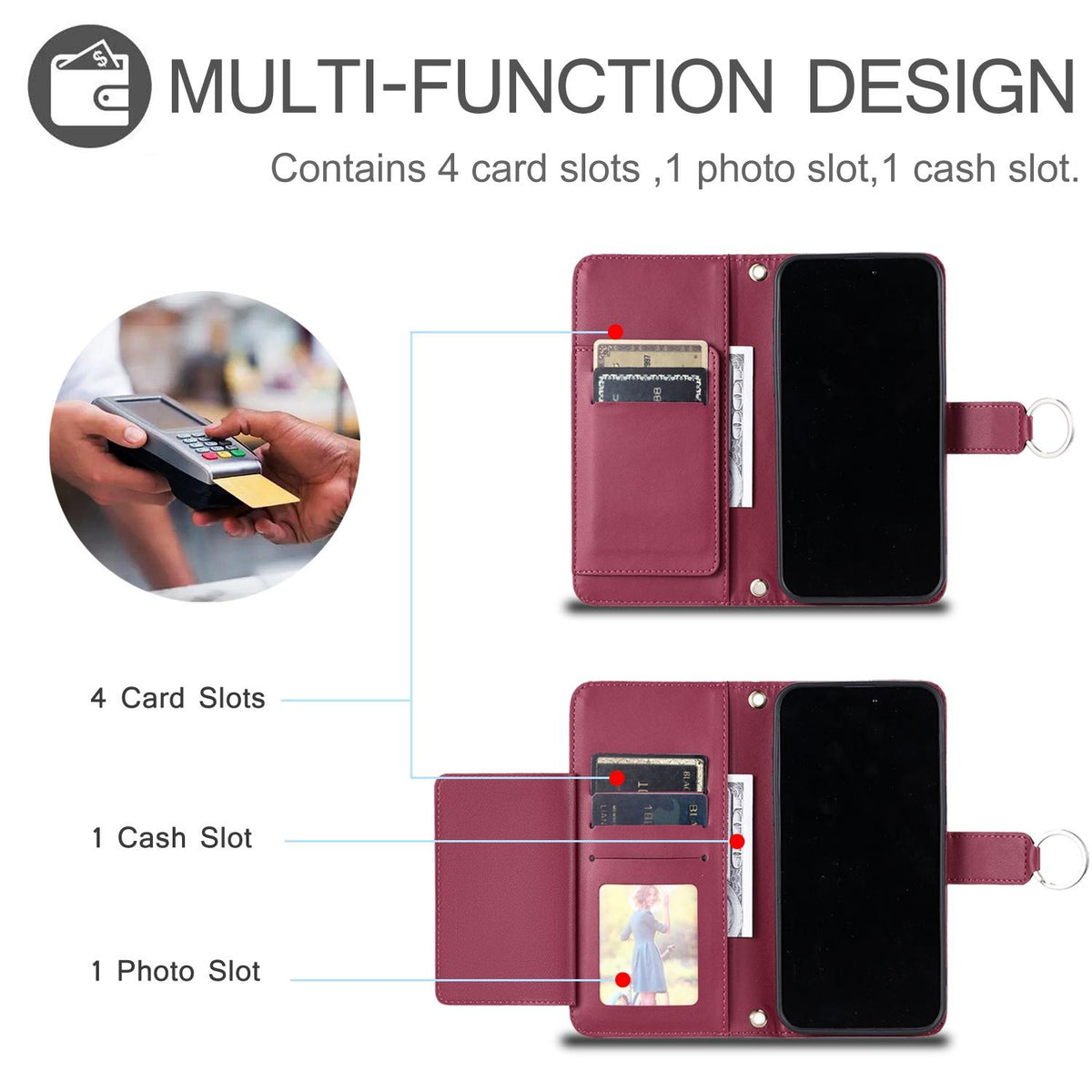 Compatible with iPhone 18 Pro Max Ring Buckle Rhombic Leather Phone Case - Red