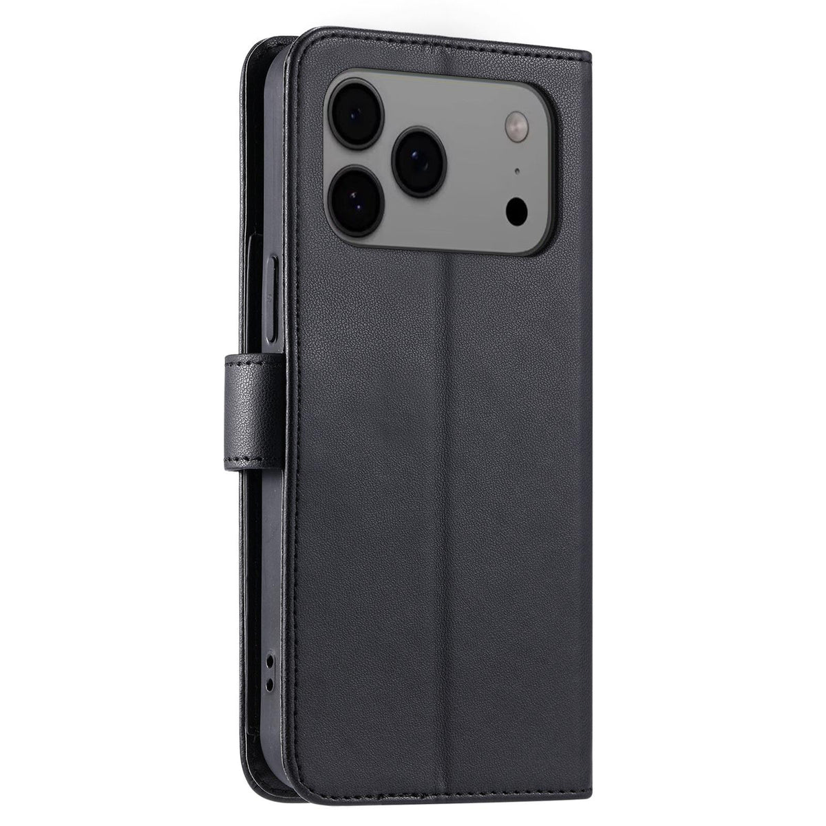 Compatible with iPhone 18 Pro Max Ring Buckle Rhombic Leather Phone Case - Black