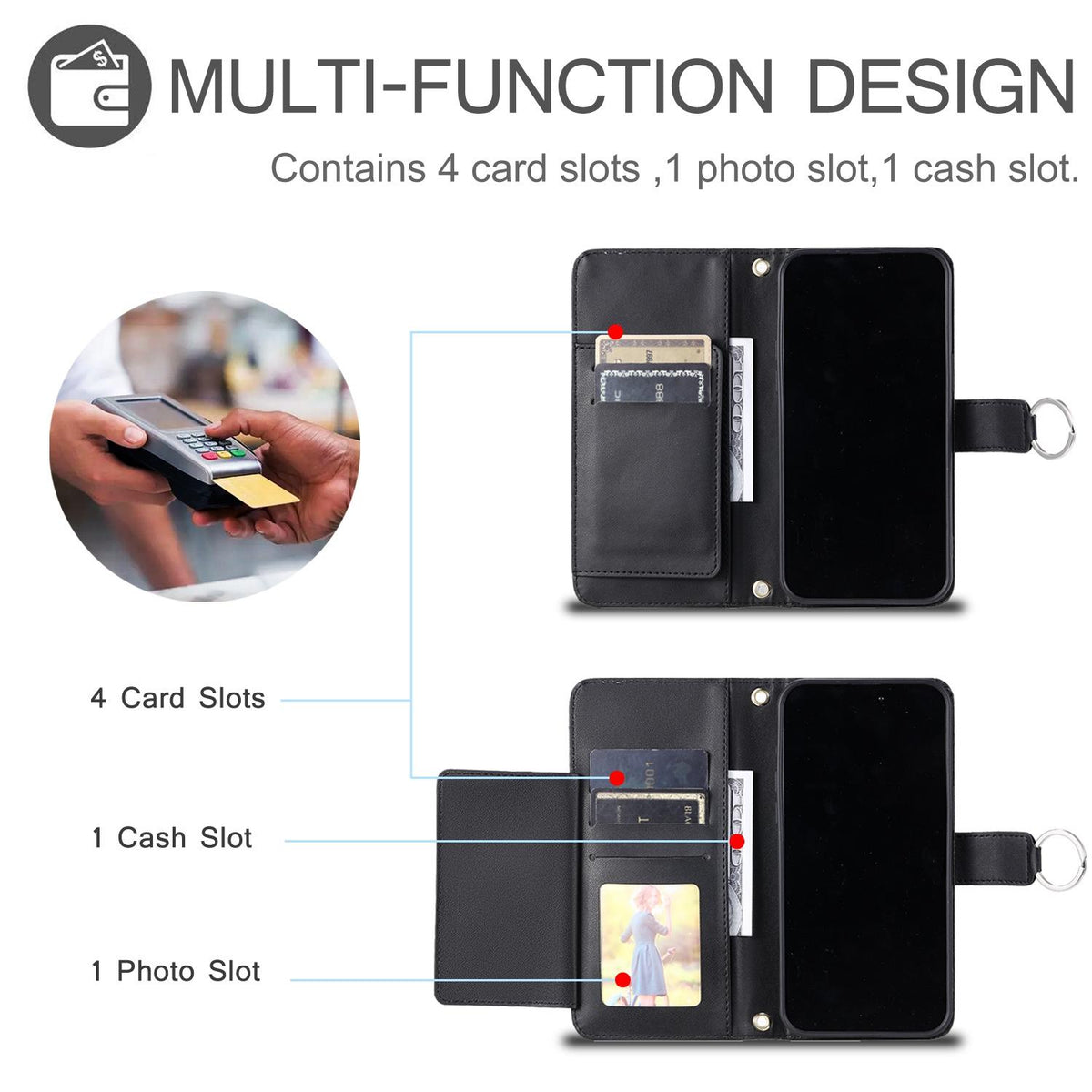 Compatible with iPhone 18 Pro Max Ring Buckle Rhombic Leather Phone Case - Black