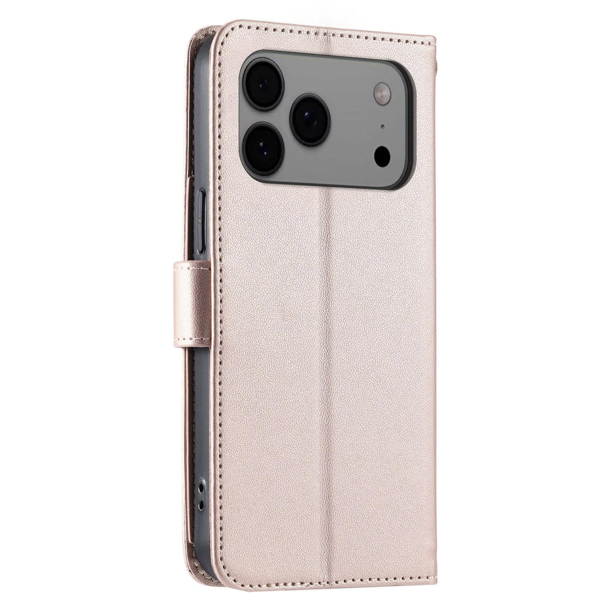 Compatible with iPhone 18 Pro Max Ring Buckle Rhombic Leather Phone Case - Rose Gold