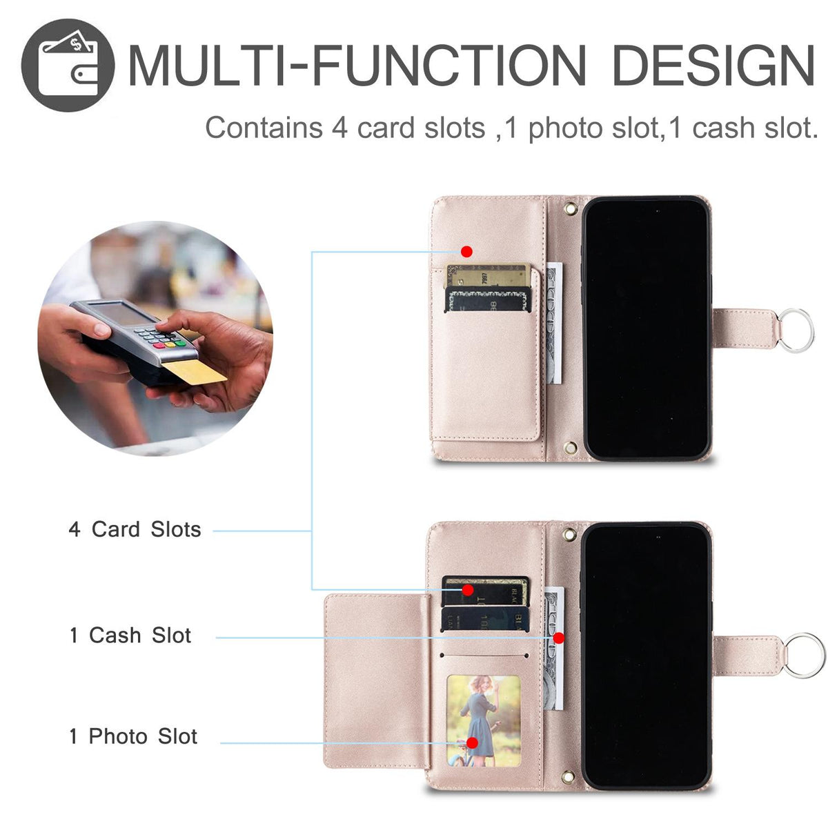 Compatible with iPhone 18 Pro Max Ring Buckle Rhombic Leather Phone Case - Rose Gold