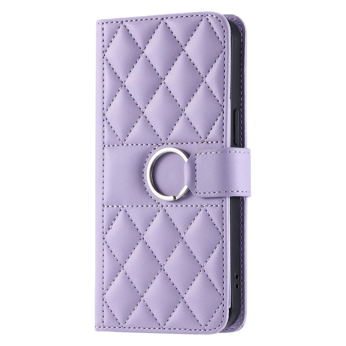 Compatible with iPhone 18 Pro Max Ring Buckle Rhombic Leather Phone Case - Purple