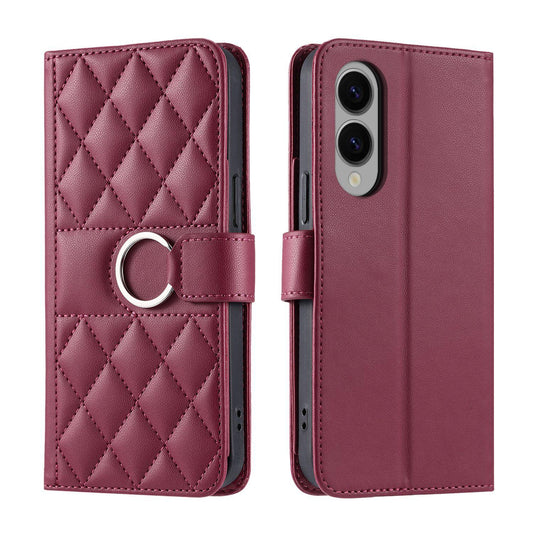 For Samsung Galaxy S25 Edge 5G Ring Buckle Rhombic Leather Phone Case(Red)