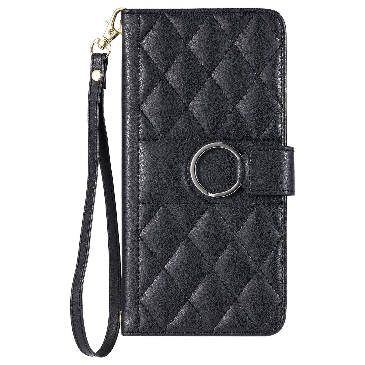 For Samsung Galaxy S25 Edge 5G Ring Buckle Rhombic Leather Phone Case(Black)