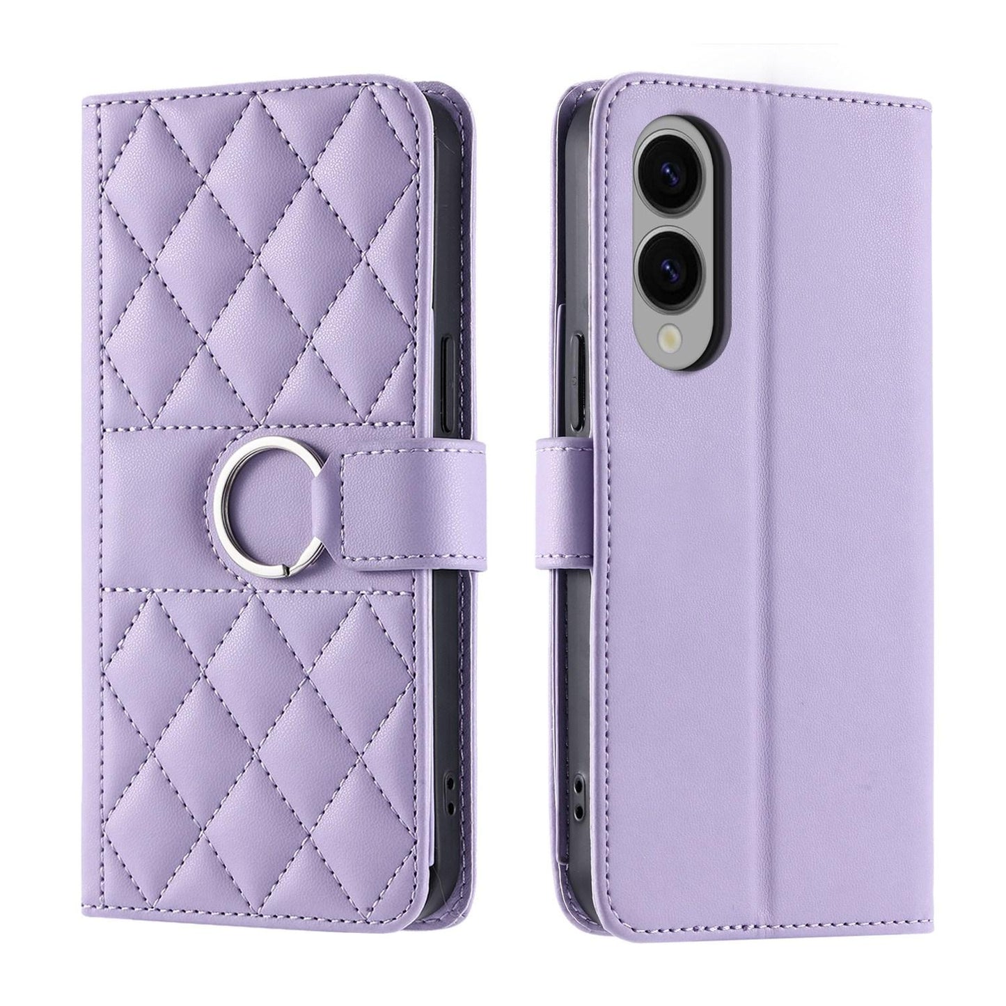 For Samsung Galaxy S25 Edge 5G Ring Buckle Rhombic Leather Phone Case(Purple)