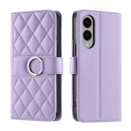 For Samsung Galaxy S25 Edge 5G Ring Buckle Rhombic Leather Phone Case(Purple)