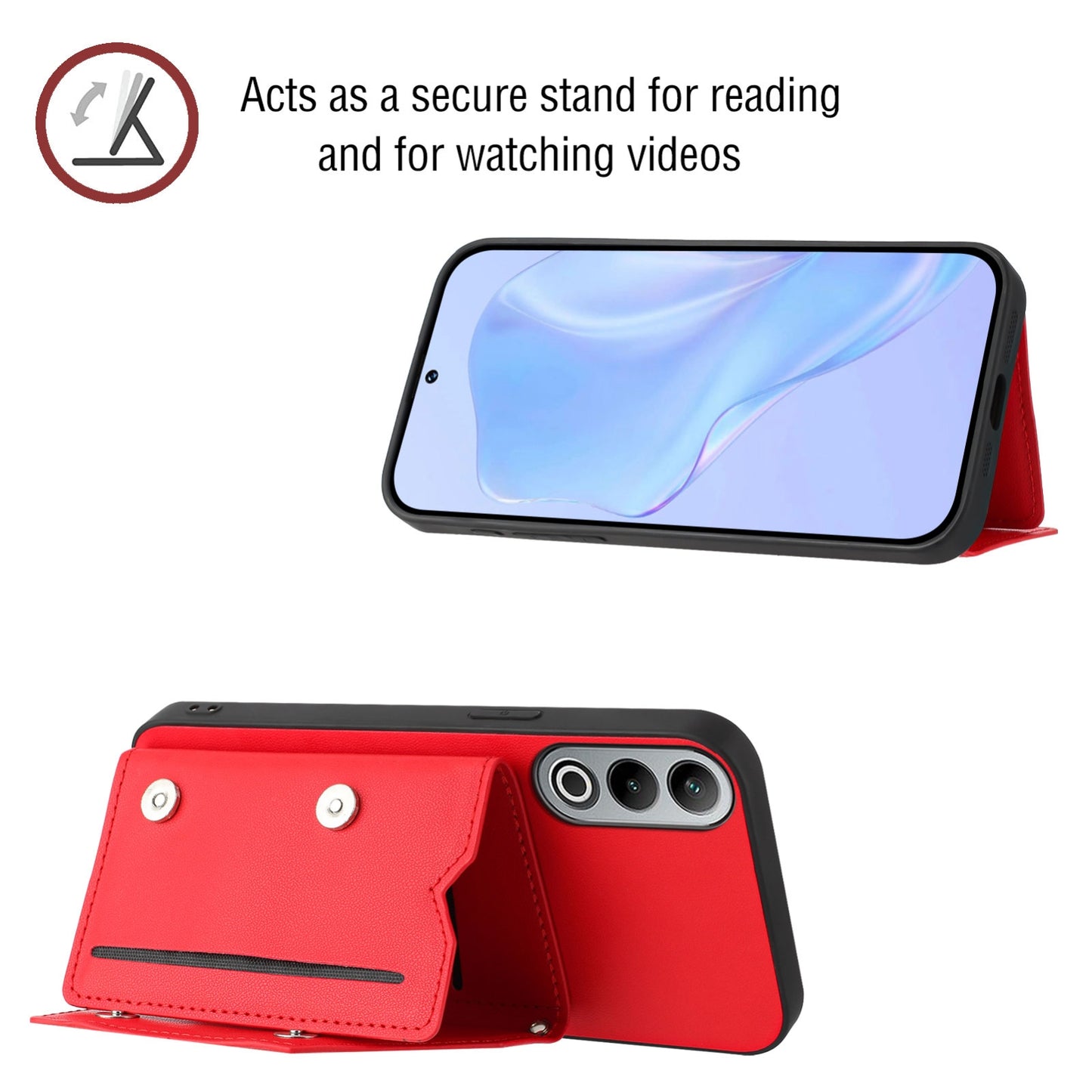 For OPPO K12 5G Skin Feel Four Card Slots Phone Case with Wrist Strap(Red)