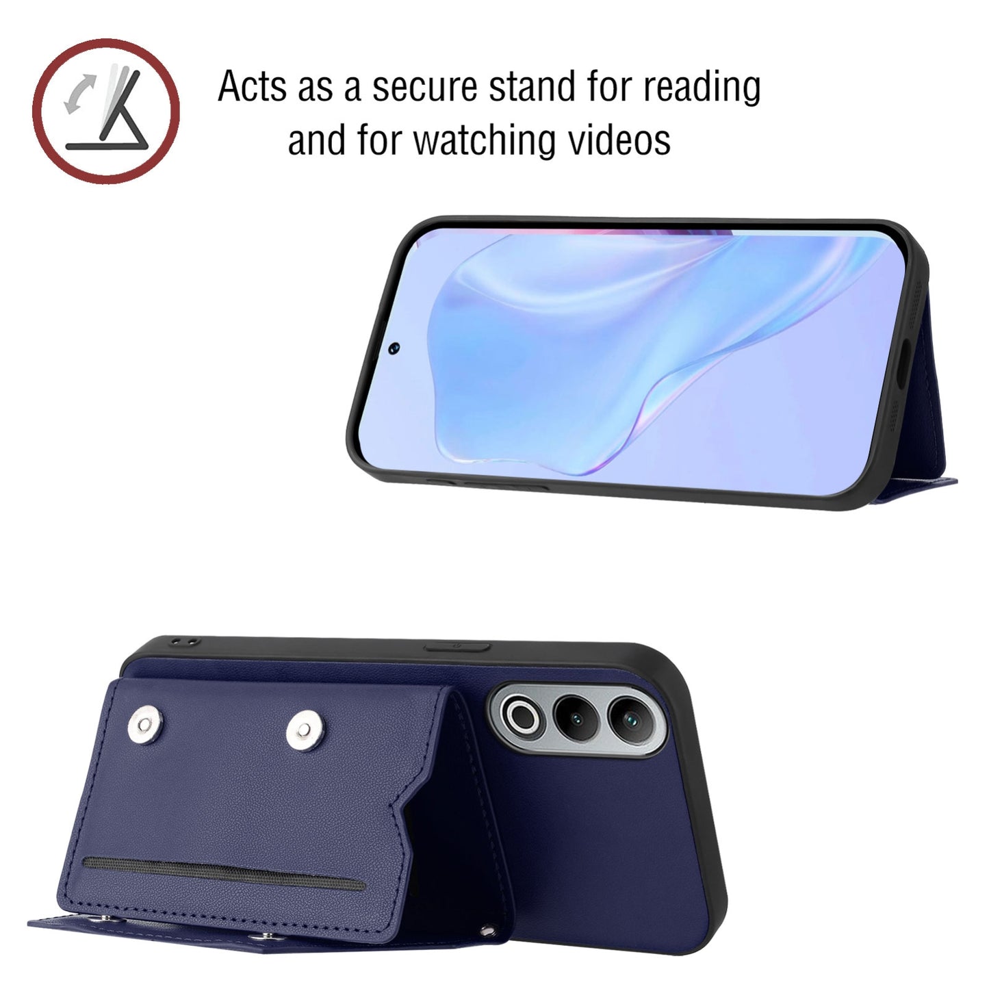 For OPPO K12 5G Skin Feel Four Card Slots Phone Case with Wrist Strap(Blue)