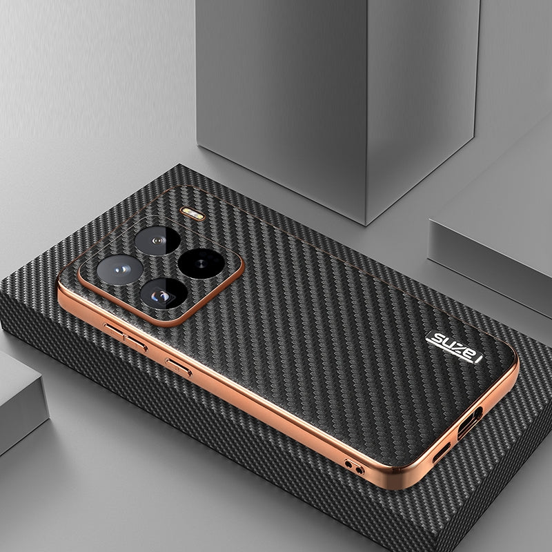 For Xiaomi 15 Pro AZNS Electroplated Edge Carbon Fiber Texture Phone Case(Black)