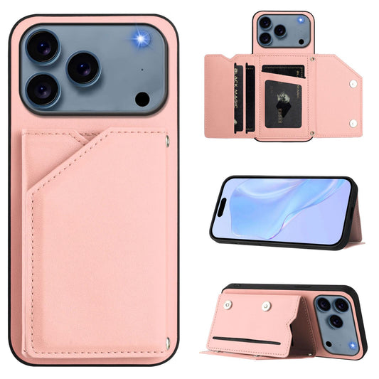 Compatible with iPhone 18 Pro Max & 17 Pro Max Skin Feel Four Card Slots Phone Case with Wrist Strap - Pink