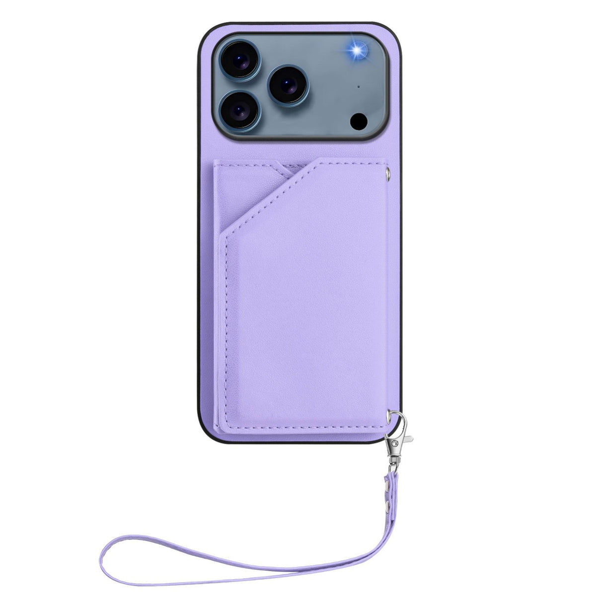 Compatible with iPhone 18 Pro Max & 17 Pro Max Skin Feel Four Card Slots Phone Case with Wrist Strap - Purple