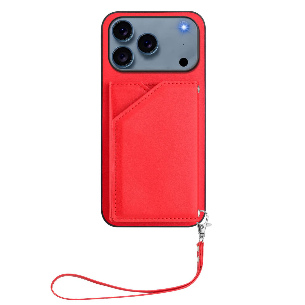 Compatible with iPhone 18 Pro & 17 Pro Skin Feel Four Card Slots Phone Case with Wrist Strap - Red