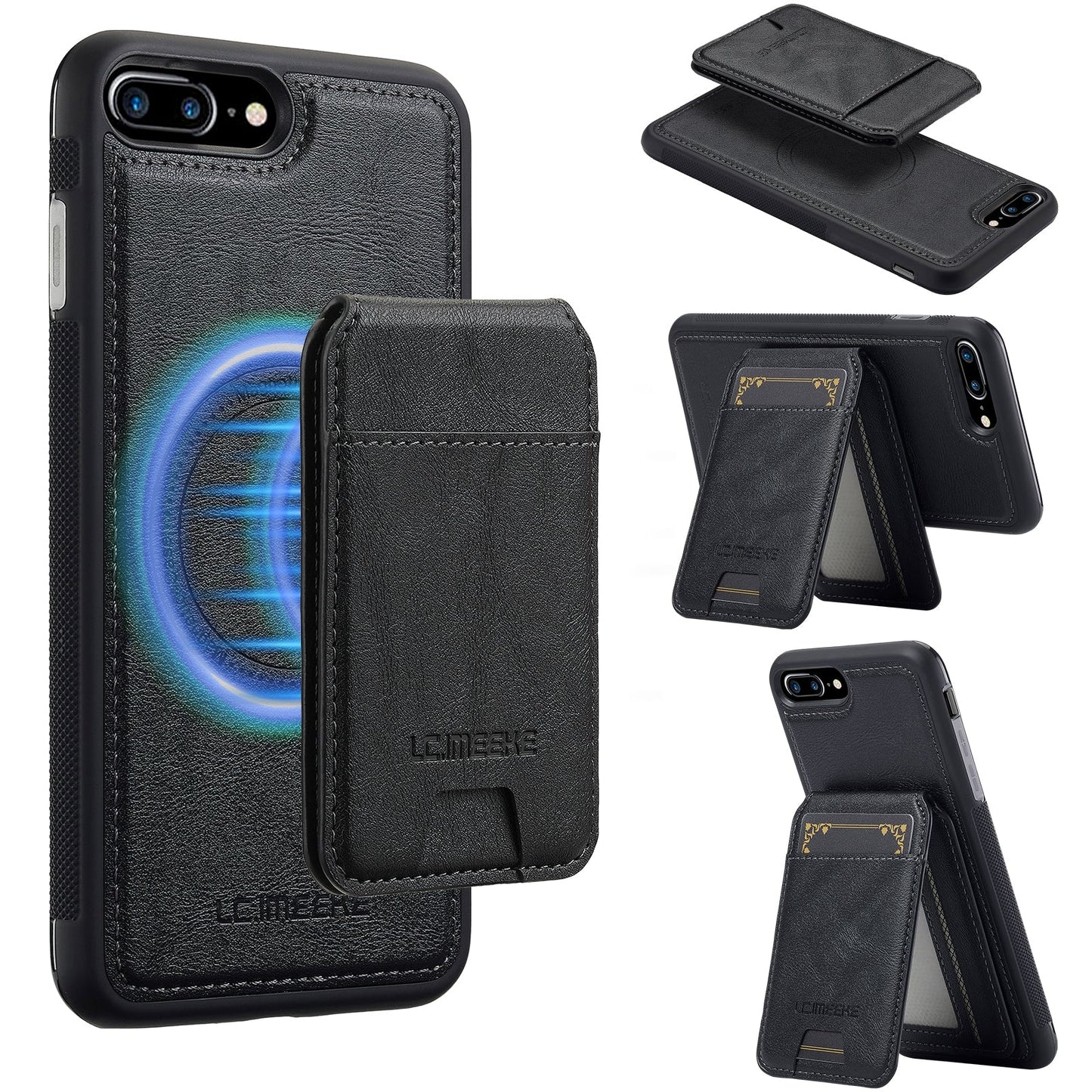 For iPhone 16e LC.IMEEKE L3 Series Detachable RFID Card Bag Magsafe Phone Case(Black)