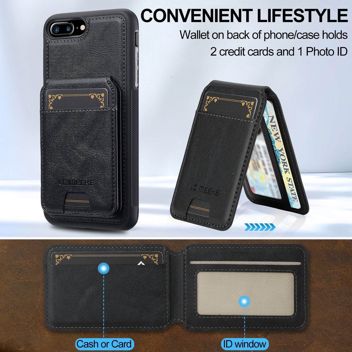 For iPhone 16e LC.IMEEKE L3 Series Detachable RFID Card Bag Magsafe Phone Case(Black)