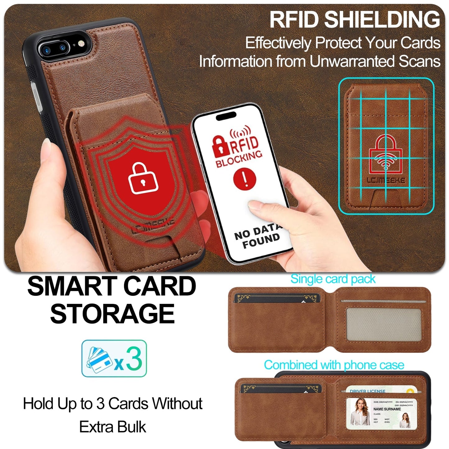 For iPhone 16e LC.IMEEKE L3 Series Detachable RFID Card Bag Magsafe Phone Case(Brown)