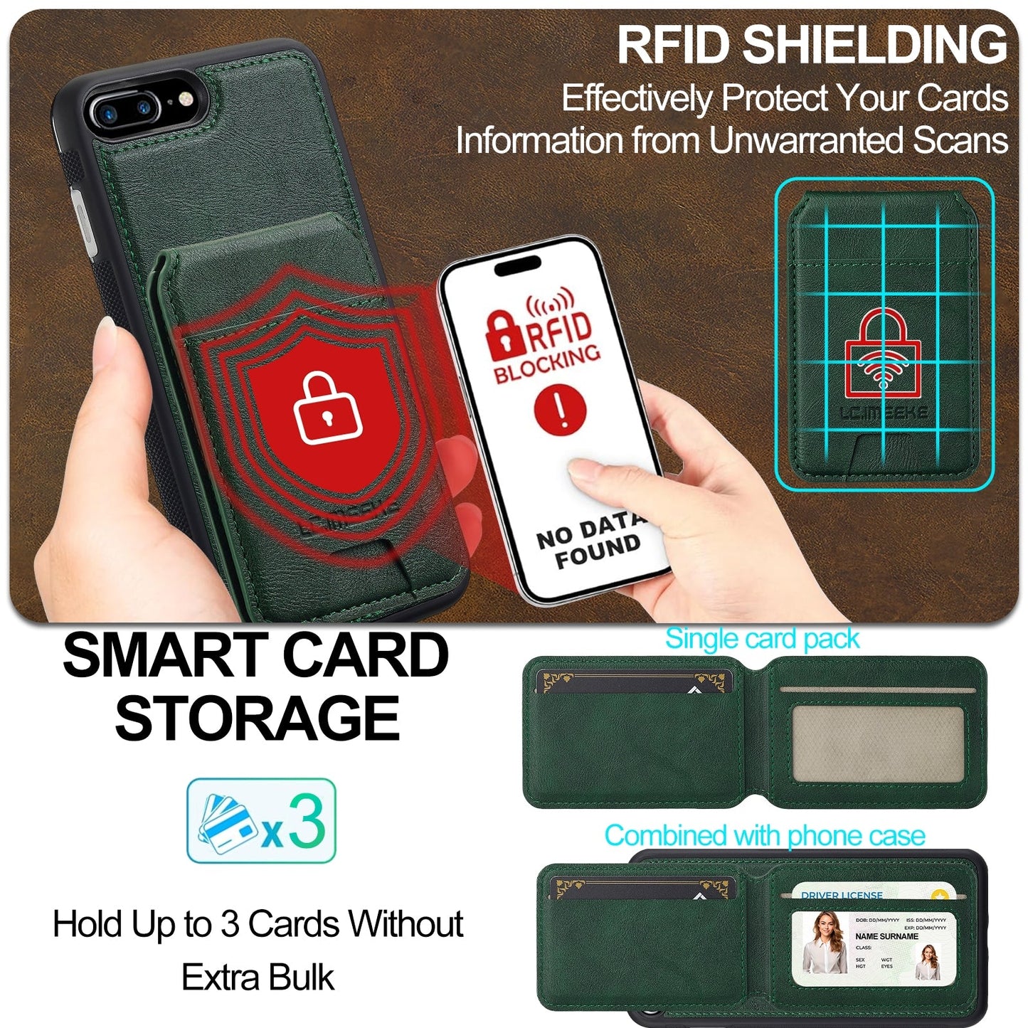For iPhone 16e LC.IMEEKE L3 Series Detachable RFID Card Bag Magsafe Phone Case(Green)