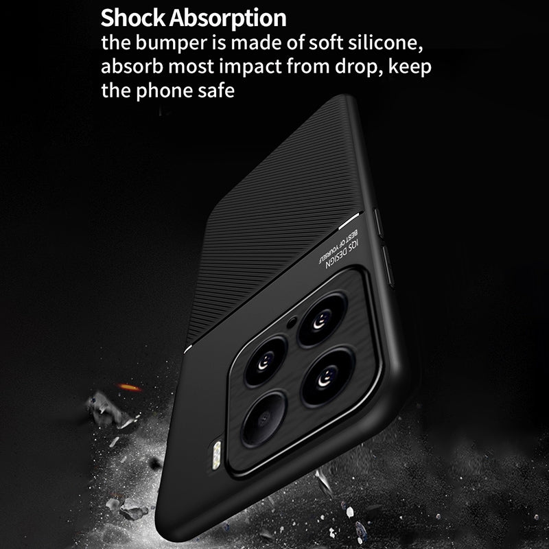 For Xiaomi 15 Pro Classic Tilt Strip Grain Magnetic PC Hybrid TPU Phone Case(Black)